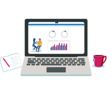 Illustratie van een laptop met een infographic